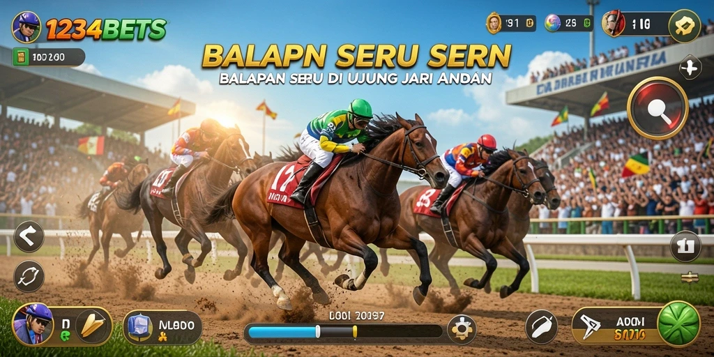 Gameplay seru dan penuh adrenalin dalam balapan 1234BETS.