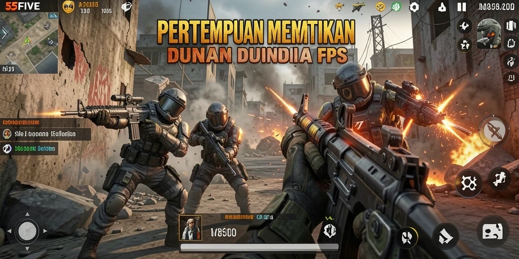 Tangkapan layar dari aksi seru dalam game FPS 55FIVE.