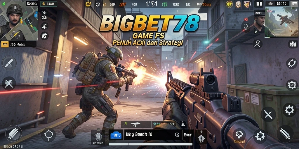 Tampilan gameplay intens dalam BIGBET78 yang menunjukkan aksi pertempuran FPS.