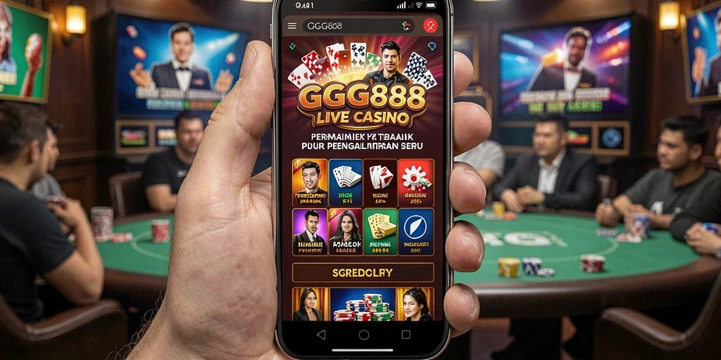 Screenshot gameplay GGG888 menampilkan dealer profesional dan suasana kasino.
