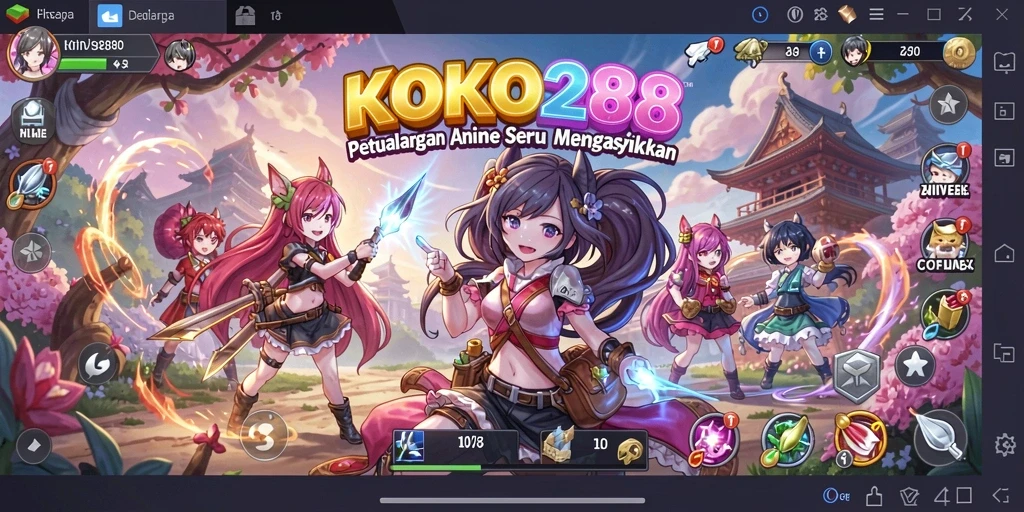 Tampilan gameplay KOKO288 dengan karakter anime yang menonjol.