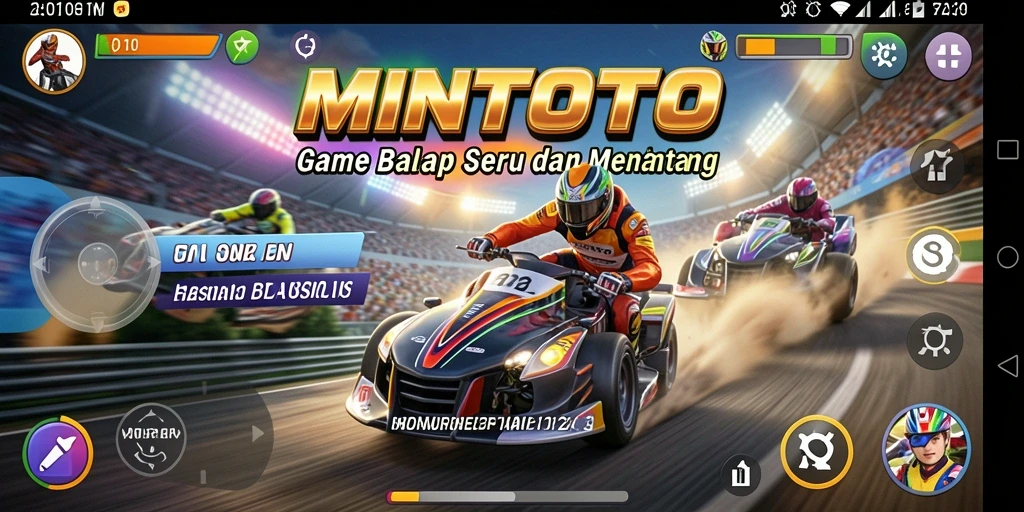 Tangkapan layar MINTOTO menampilkan aksi balapan yang mendebarkan dan grafis menawan.