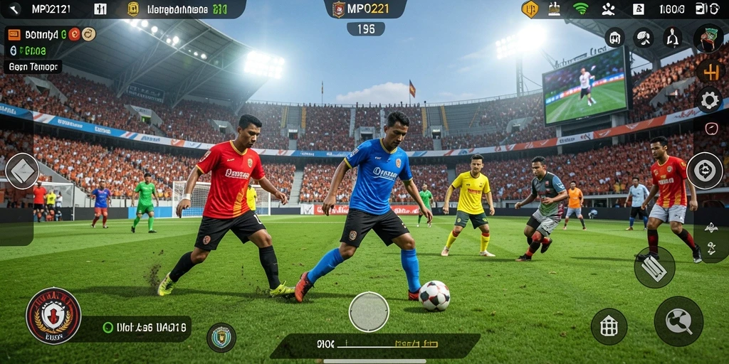 Tampilan gameplay seru dalam MPO2121 dengan aksi sepak bola yang mendebarkan.