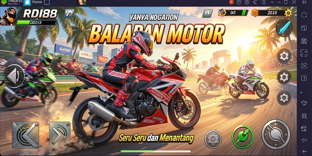 Screenshot utama RDI88 menampilkan aksi balapan motor yang mendebarkan.