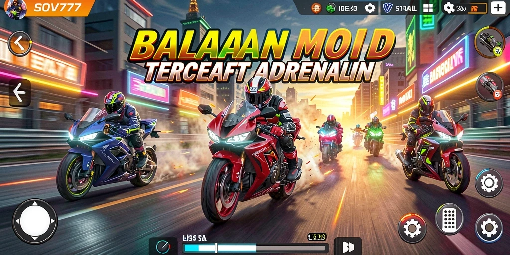 Screenshot dari gameplay SOV777 yang menunjukkan aksi balapan motor yang mendebarkan.