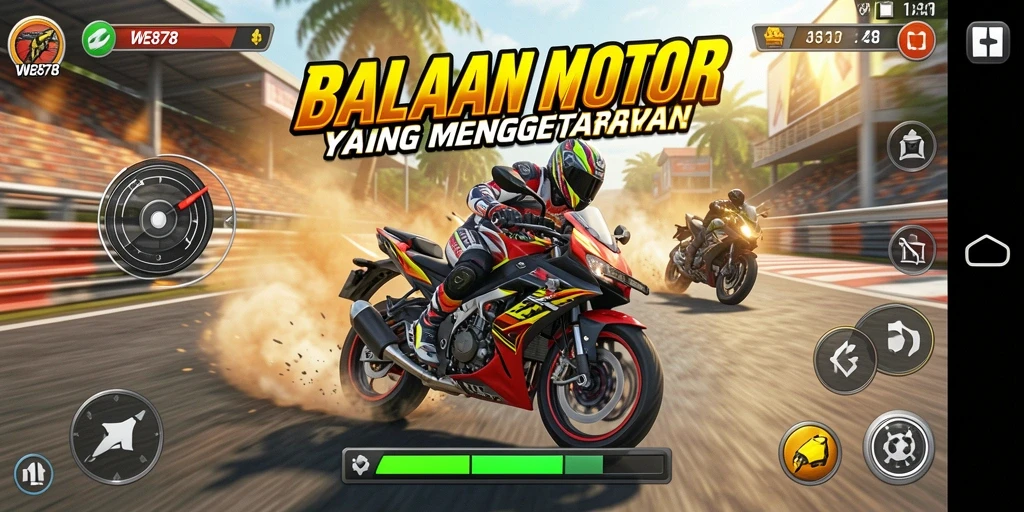 Tampilan utama WE878 menunjukkan balapan motor yang mendebarkan.