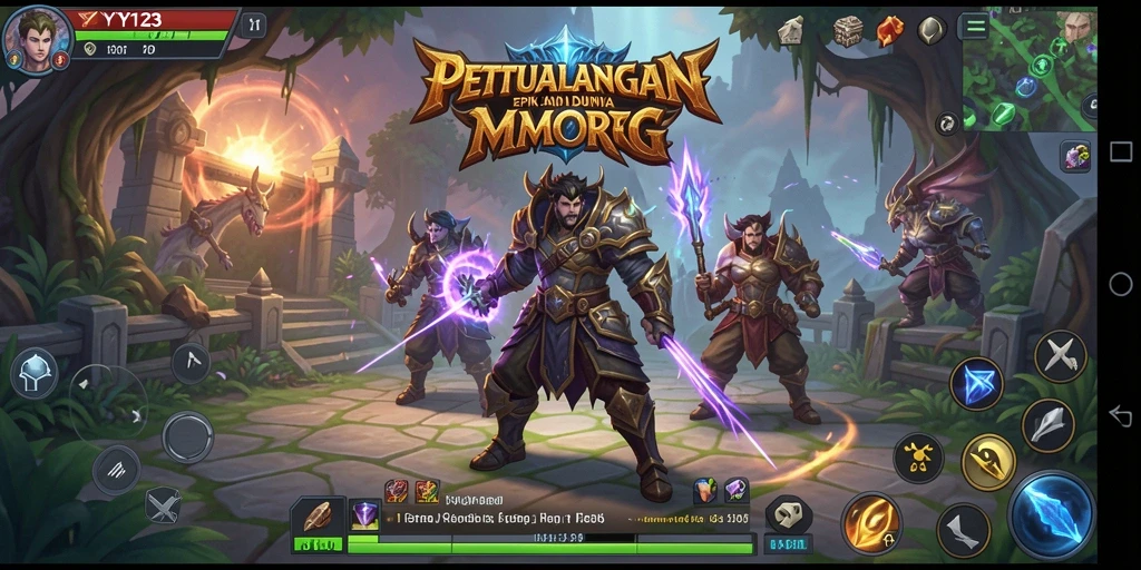 Screenshot utama YY123 menampilkan aksi seru dalam gameplay MMORPG.